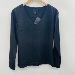 Lumiere Womens Size Small Long Sleeve Open Back Blouse V Neckline Black 1321